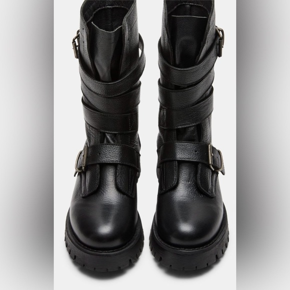 Steve Madden leather combat moto buckle boots New Size 5.5 - Picture 2 of 6